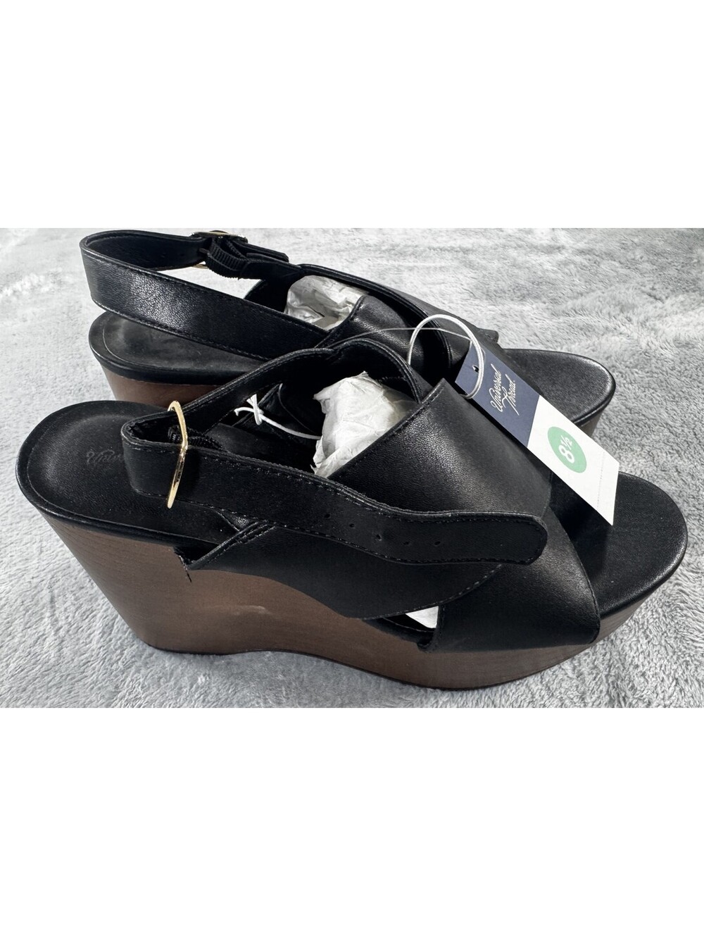 Universal Thread Women's Naomi Wood Size 8.5 Wedge Heels w/ Memory Foam In Black